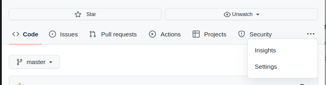 image of the top tabs with the settings tab hidden in the ellipsis menu